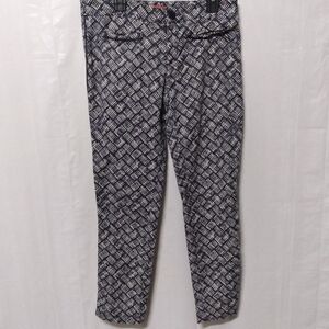 ANTHROPOLOGIE cartonnier cropped pant blue white print slim leg stretch size 2